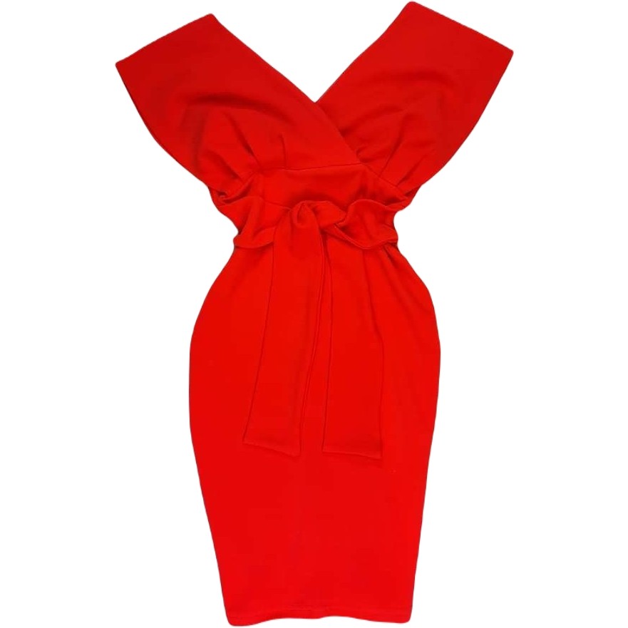 V Neck Sleeveless Dress With Bow Belt